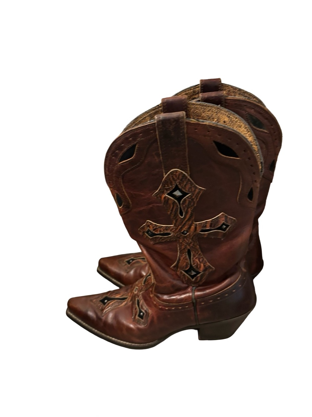 Ariat Brown Leather Women's South Western Embroidered Cross Heeled Boots 9.5B